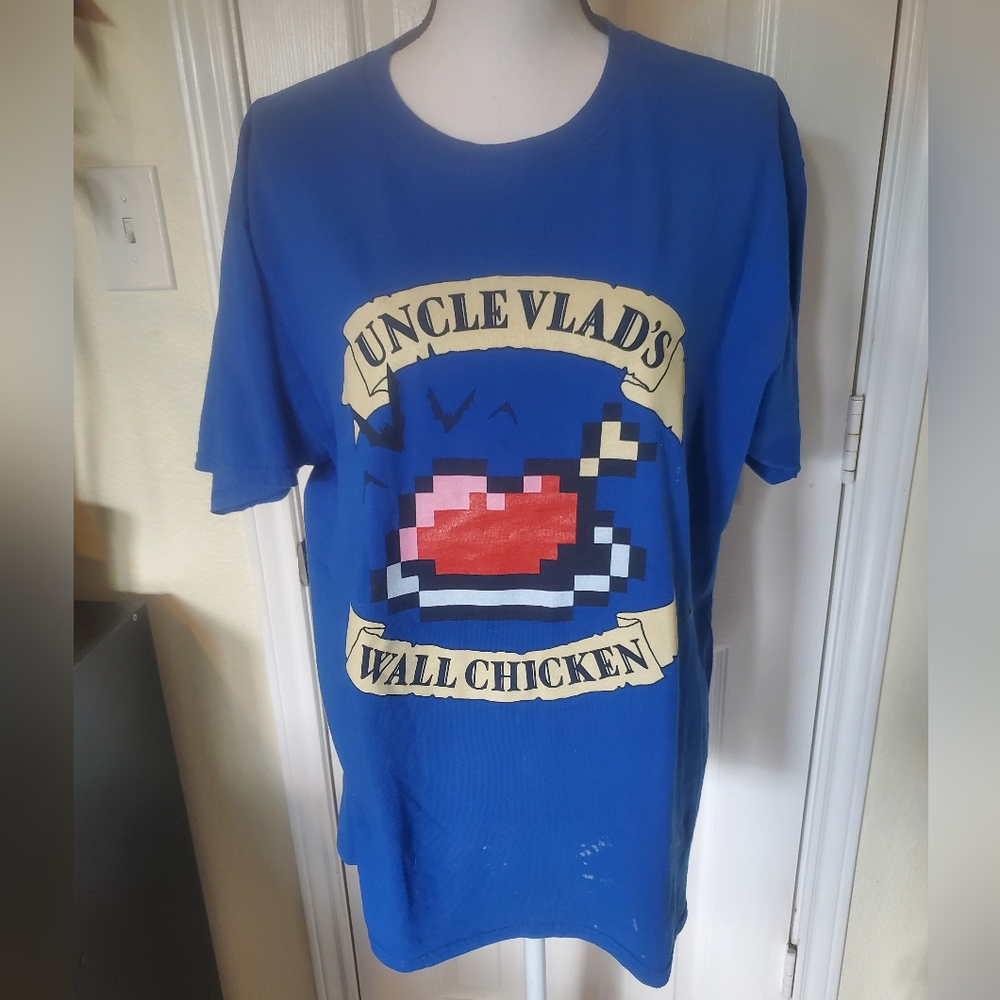 Uncle Vlad's Wall Chicken Blue Graphic T-Shirt Loot Crate Gaming Castlevania